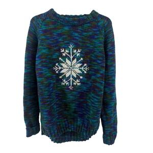 80s‎ Handmade Women's Size Large Fair Isle Knit Sweater Teal Blue Purple